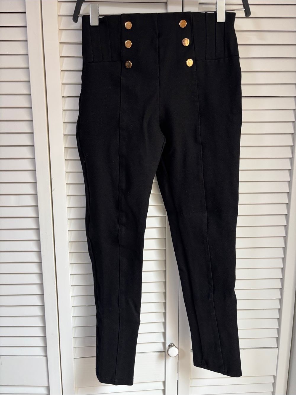 Zara Black High-Waist Skinny Pants with Gold Buttons